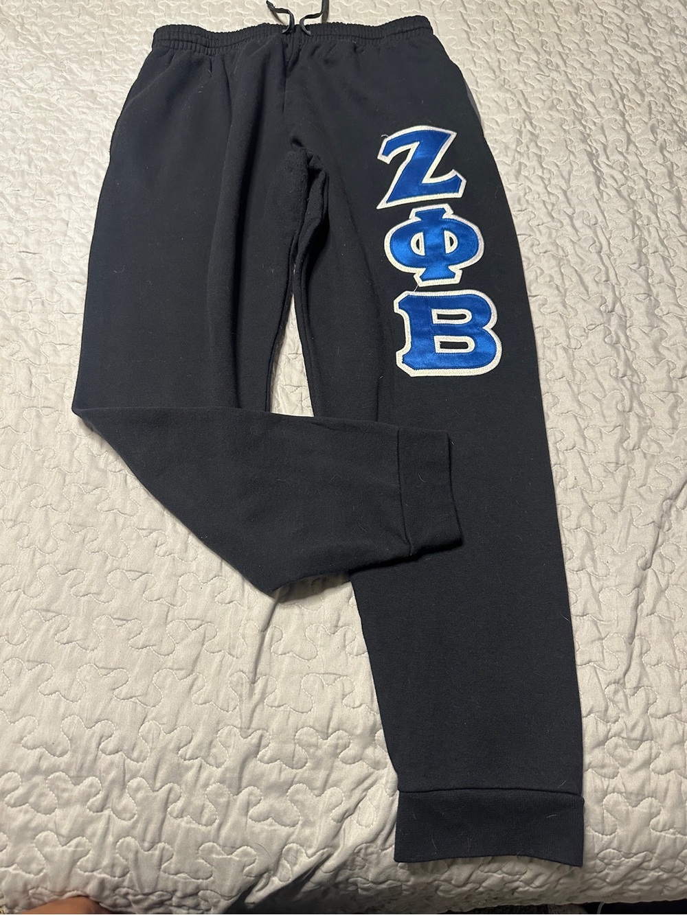 Zeta Phi Beta Black Sweatpants with Blue Letters